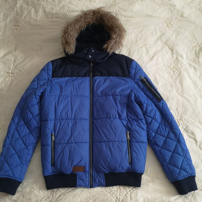 Geaca de iarnă, cu glugă, albastra, 176 cm