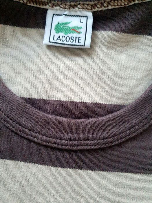 Top tricou Lacoste fara maneci,dama, femei dungi maro bej, bumbac premium elastic marime XS-M-L