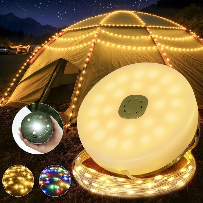 Instalație LED pentru camping Hopexy 20 m – 4 în 1, 3600 mAh, USB, IP44