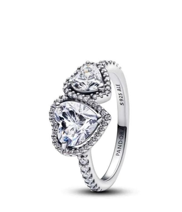 Inel Pandora Heart cu inimioare roz și alb