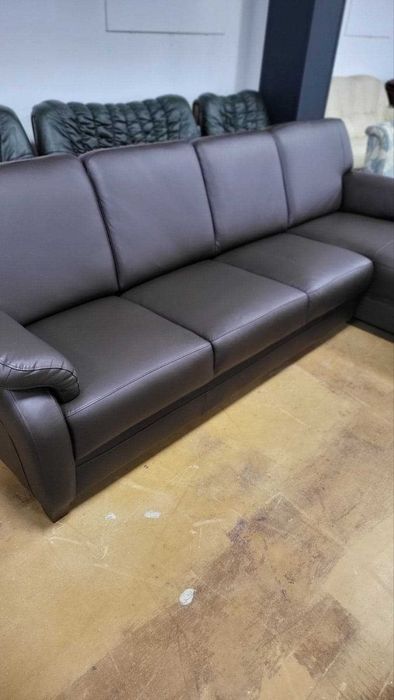 ПРОМОЦИЯ!!! Кафяв кожен ъглов диван с лежанка "TOULOUSE"