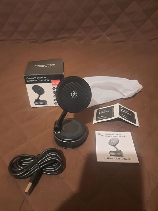 Suport magnetic pentru telefon auto PlusAcc cu încărcător wireless – 360°