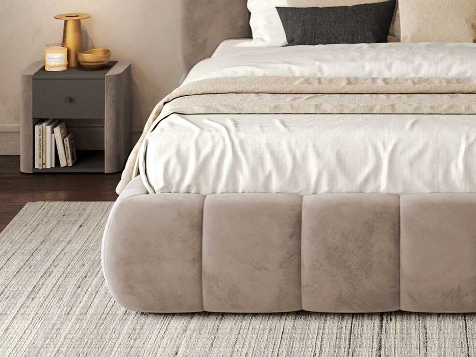 Pat Tapitat Espera tip bubble cu somiera fixa Cappuccino Velluto 29 - Transport Gratuit