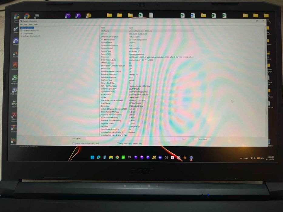 Laptop gaming Acer-Nitro AN517-41 RTX3070 8GB, Ryzen9 5900HX 16GB RAM