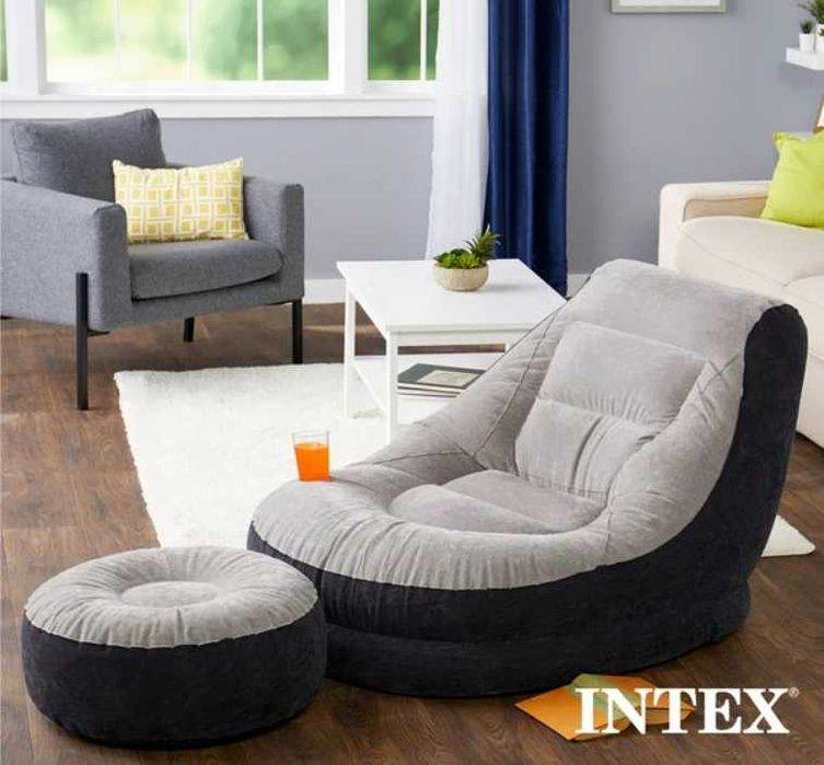 Кресло надувной с пуфик и насосами-99х76 см Доставка бесплатно