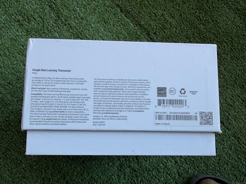 Termostat inteligent 3rd Generation Learning Thermostat, Google Nest, Wi-Fi, Alb