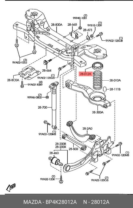 Saiba, tampon arc punte spate Mazda 3 (Bk/bl) 2003-, Mazda 5 2005-2010, Mazda Cx-7 2006-, Ford Focus 1999-2011; fara rulment; stanga = dreapta, 1323319