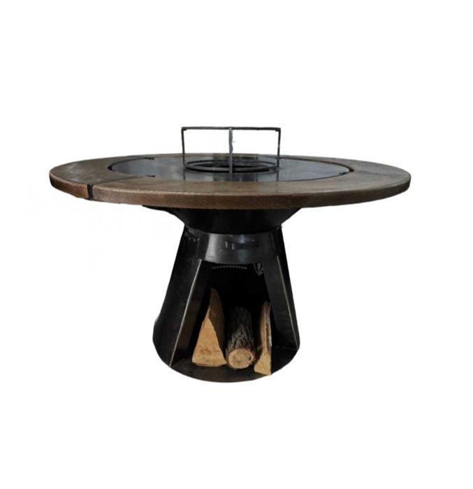 Gratar cu plita rotunda si blat de lemn