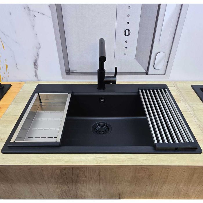 Chiuveta bucatarie granit Time 130 neagra cu baterie Shell Plus Black