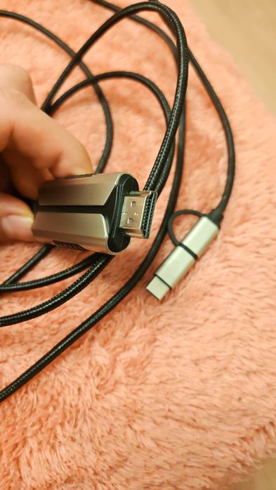 2-метров HDMI към USB‑C, USB-A, MICRO-USB плетен кабел с метални конектори, нов