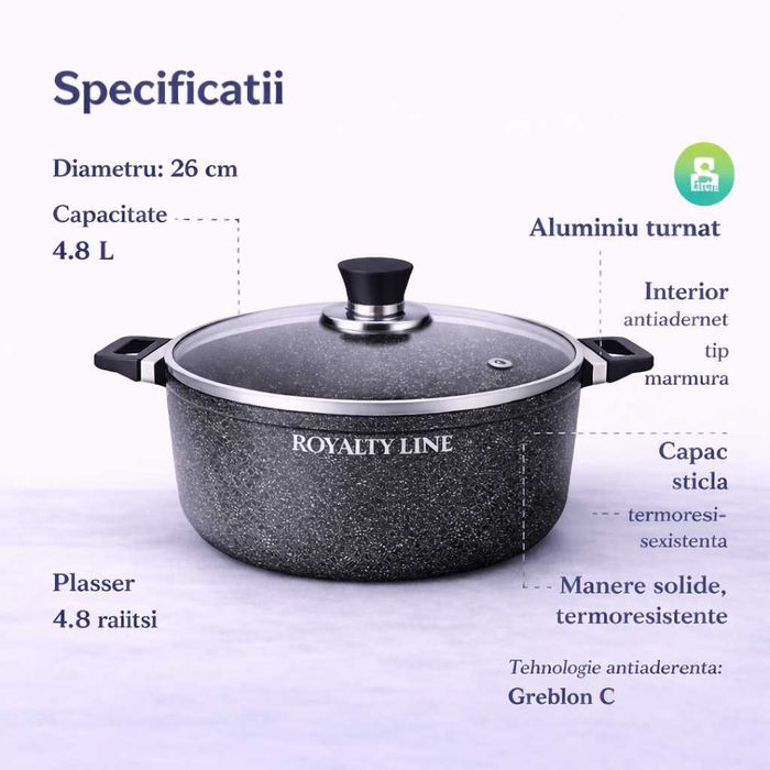 Oala din aluminiu turnat cu capac 26 cm Royalty Line