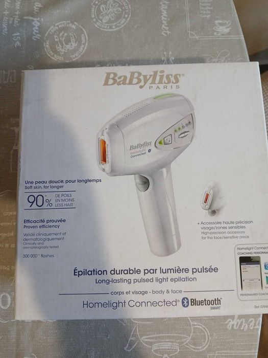 Epilator BaByliss IPL Homelight G946E, 300.000 impulsuri, Bluetooth, Alb