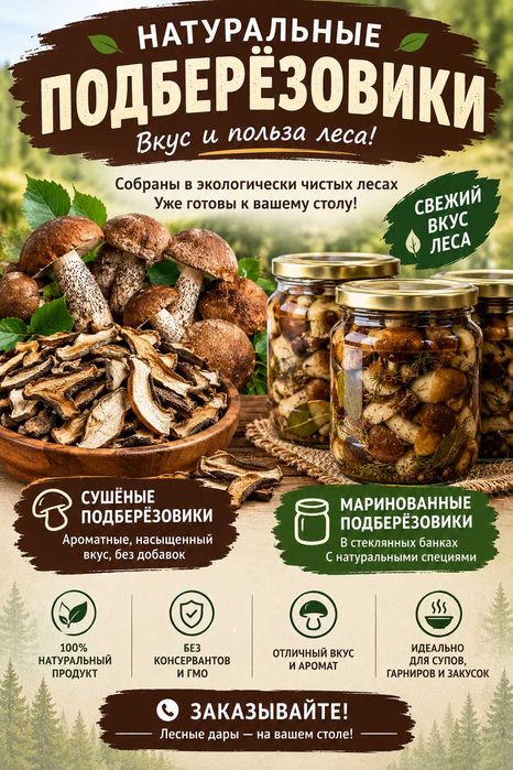 Грибы сушёные и маринованные
