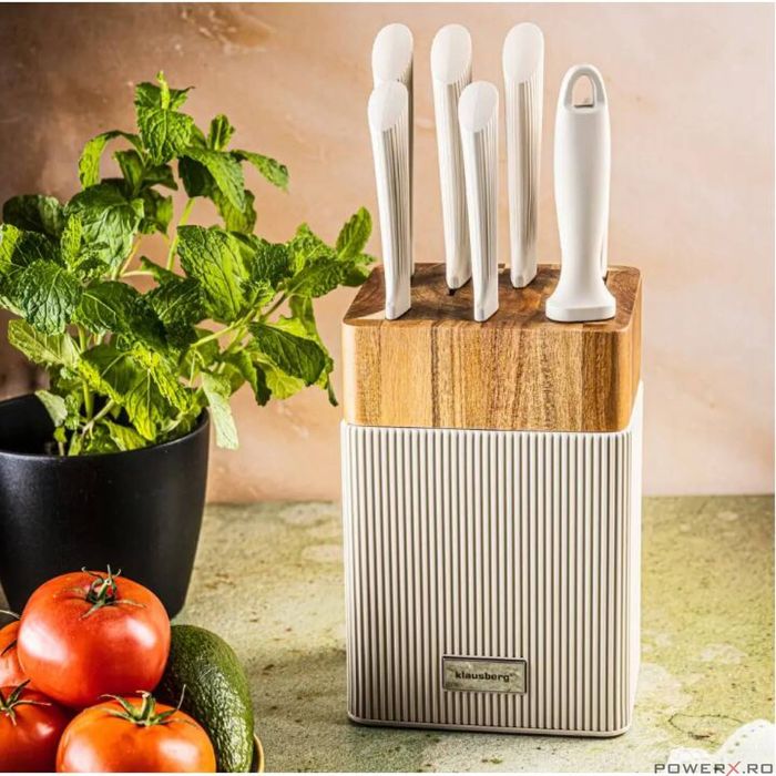 Set de cutite 8 piese, cu bloc de salcam, otel inoxidabil, Klausberg