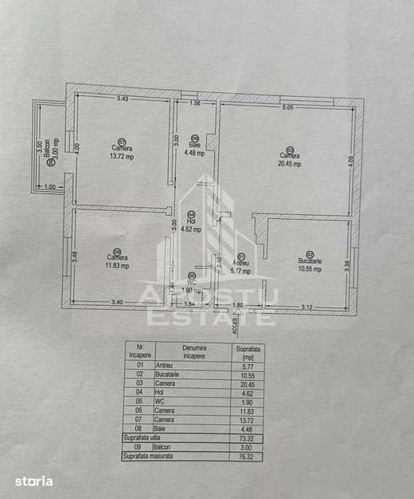 Apartament cu 3 camere, 2 bai, decomandat, centrala proprie, Sagulu