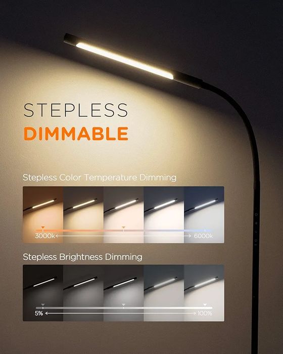 LED подова лампа 12W  tomons, димируема, трицветна, ф-я памет