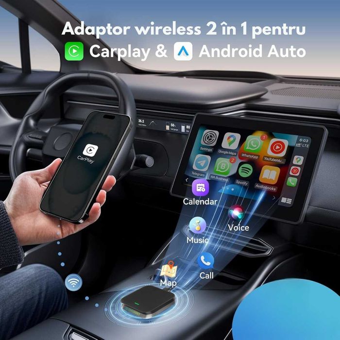 Adaptor Wireless CarPlay & Android Auto 2in1  Compatibilitate prin USB