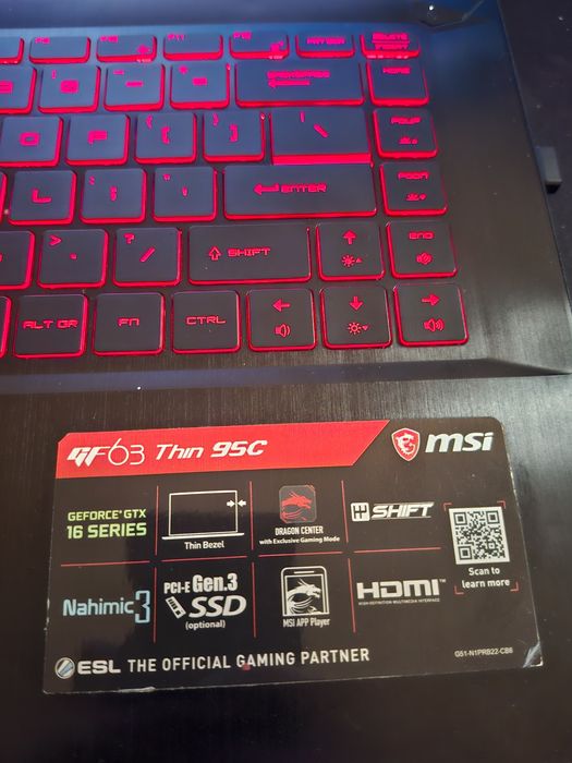 Laptop Gaming MSI GF63 Thin 9SC – GTX 1650, 16GB RAM – Display spart, funcțional HDMI