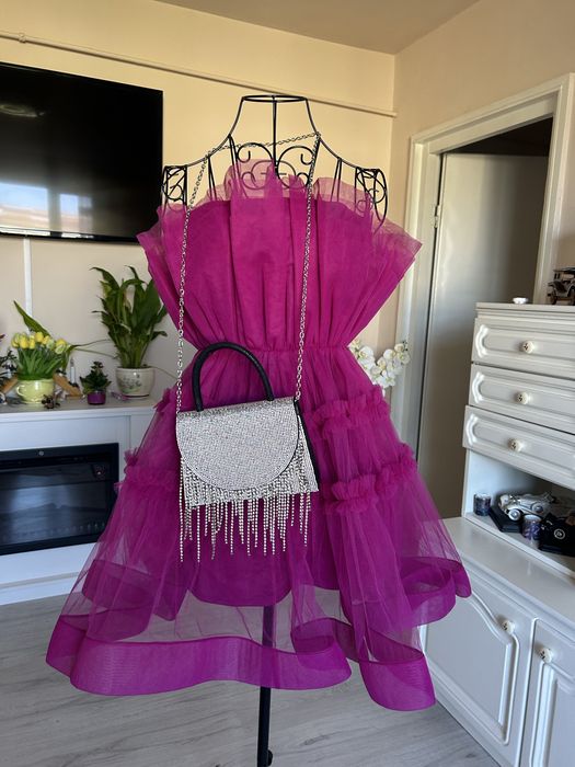 Rochie din tulle XS, fucsia, Lace and Beads, noua, cu eticheta