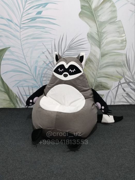 Кресло игрушка Енот, Бин бэг, бинбег, бескарасный пуфик, мешок, груша