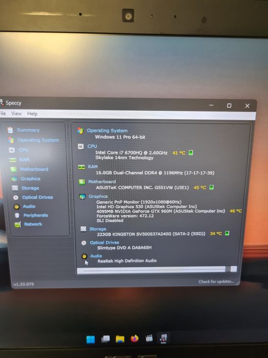 Laptop gaming Asus ROG i7 6700HQ 16gb ssd240gb GTX960m 4gb 15,6"led slim full hd