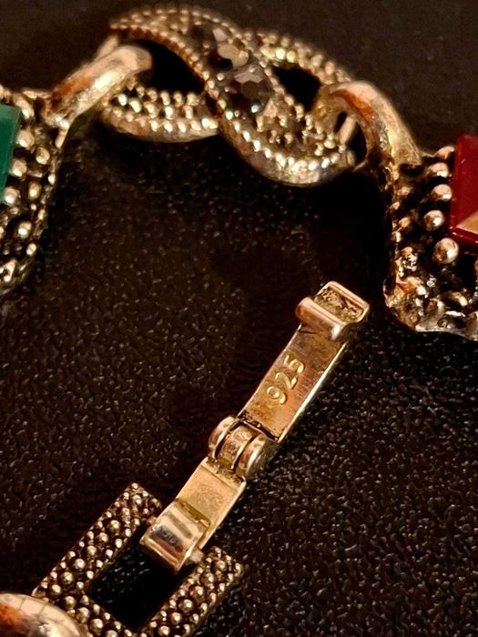 Brățară din argint 925 cu pietre roșii și verzi