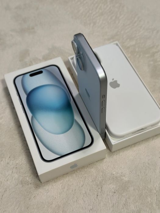 iPhone 15 Blue 128 GB 93% ca nou + folie si cutie / husa apple
