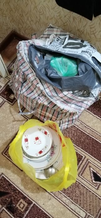 Полная сумка тарелок и ложек