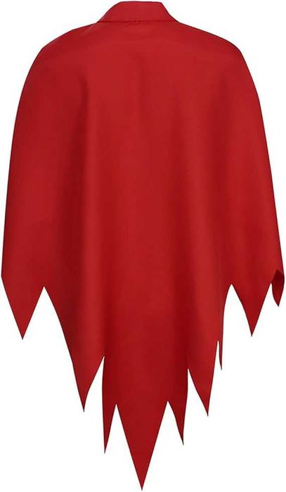 Комплект костюм за Хелоуин Дявол, червен назъбен плащ, рога