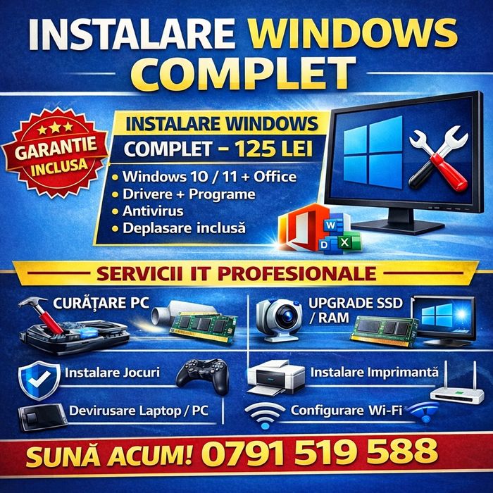 Instalare windows 11,10,office,drivere,jocurii,programe pc,antivirus