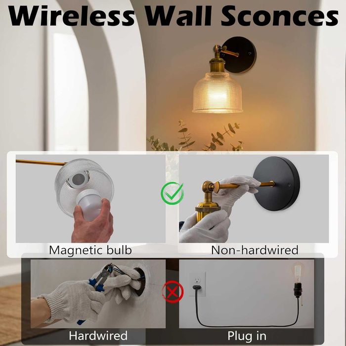 Комплект от 2 стенни лампи FTL, зареждащи се крушки и дистанционно