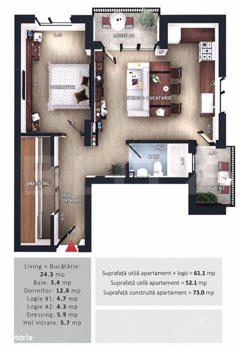Apartament 2 camere, 2 balcoane, CF parcare subterana, boxa, Zona Vivo — fotografia 1