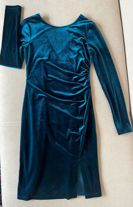 Рокля плюшена синьозелена