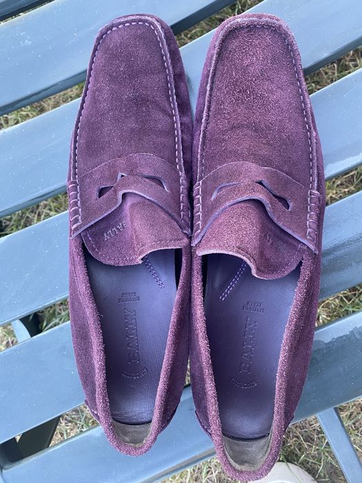 Mocasini lux BALLY bărbați piele întoarsă prună cu/burgundy – Mărimea 45 (31 cm)