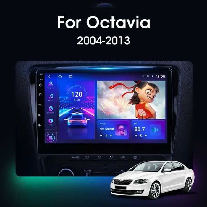 Skoda Octavia 2007/2013 10” 2-DIN Android 14, 4/64GB, 1280x720, CP AA
