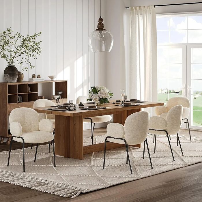 NOU Set 6 scaune fixe, cream, textil