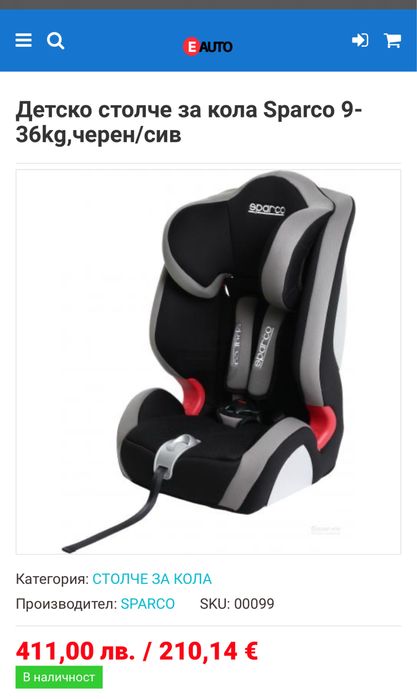 Детско столче за кола Sparco 9-36 кг