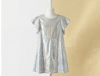 Rochiță  RESERVED cu paiete argintii prismatice , 128 cm