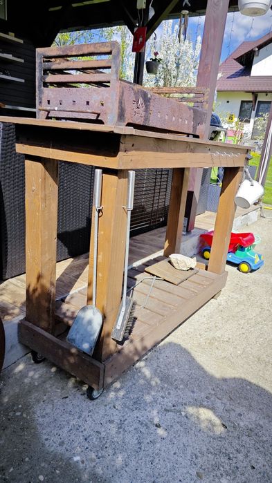 Grătar grădină 580 x 300 mm cu masa lucru