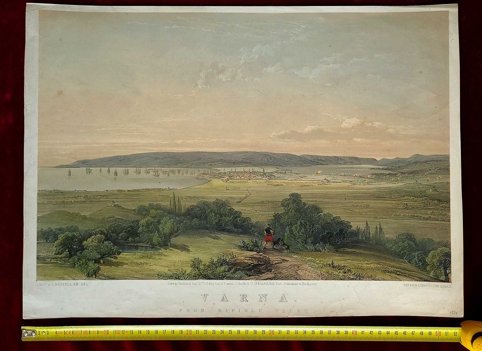 1854г гравюра ВАРНА България Голяма Цветна ЛИТОГРАФИЯ Оригинал РЯДКОСТ