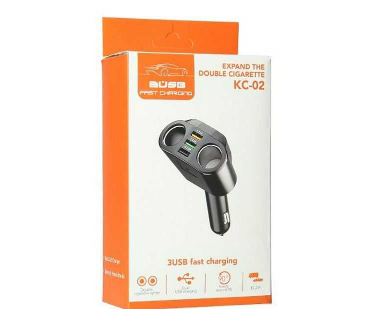 Универсален разклонител за запалка + USB зарядно (3 порта)