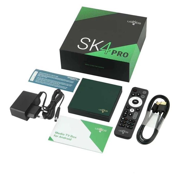 Тв бокс UGOOS SK4 Pro Amlogic S905X5M-K Android 14 LPDDR4 4G64G Поддръжка на Dolby Vision Dolby Audio AI-SR AV1 2T2R WiFi6 BT5.4