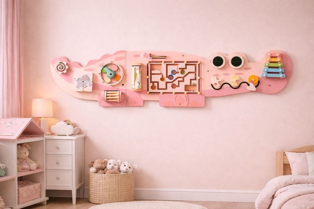 Busyboard Montessori Crocodil Placă Educațională din Lemn Perete
