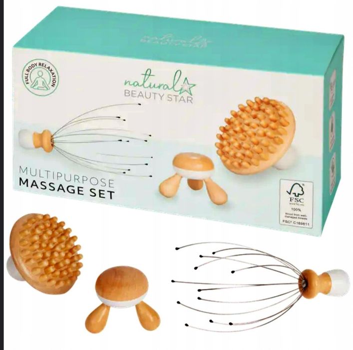 Set 3 aparate masaj pentru scalp, Beauty Star, Lemn, Maro