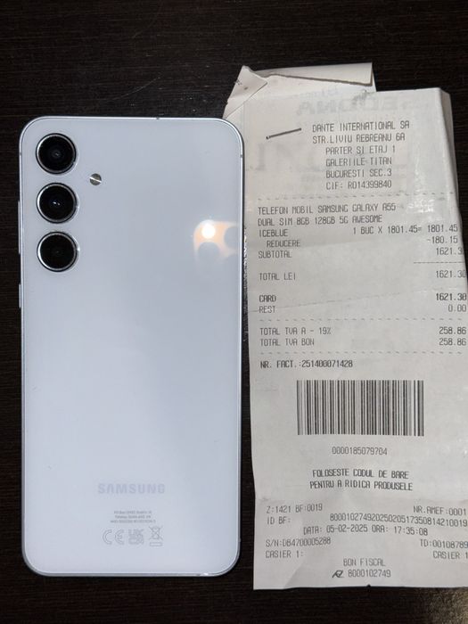 Vând Samsung Galaxy A55 5G 128GB / 8GB RAM – ca nou, cutie + factură