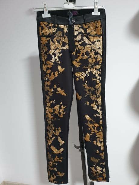 Pantaloni Punto Milano cu benzi laterale piele, imprimeu de designer