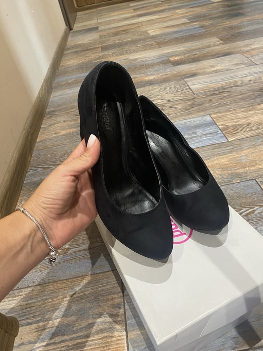 Дамски обувки на ток - тъмно син велур