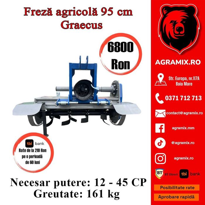 Freza agricola Graecus 95 cm tractoare mici utilaj nou