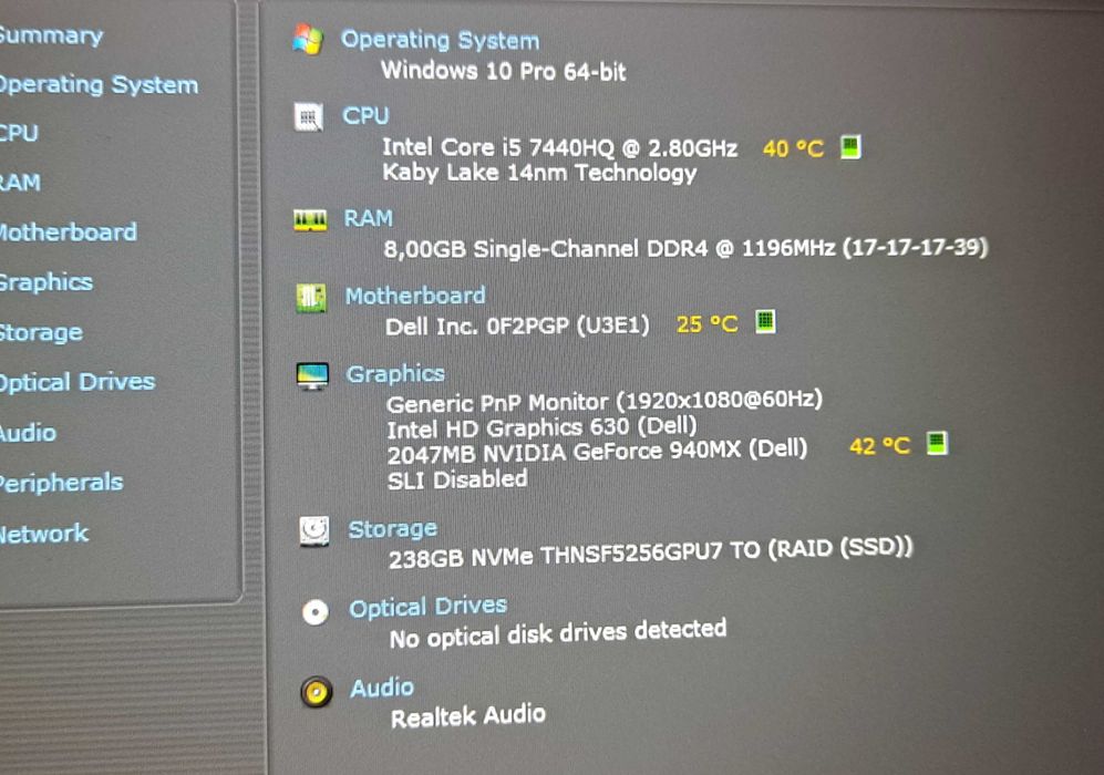 Vand laptop gaming Dell 5580-i5-7440HQ-8GB RAM-NVIDIA 940MX-240 GB SSD