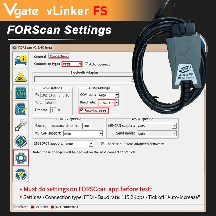 Interfata diagnoza vLinker FS  FORD ForScan FIAT MAZDA 2024